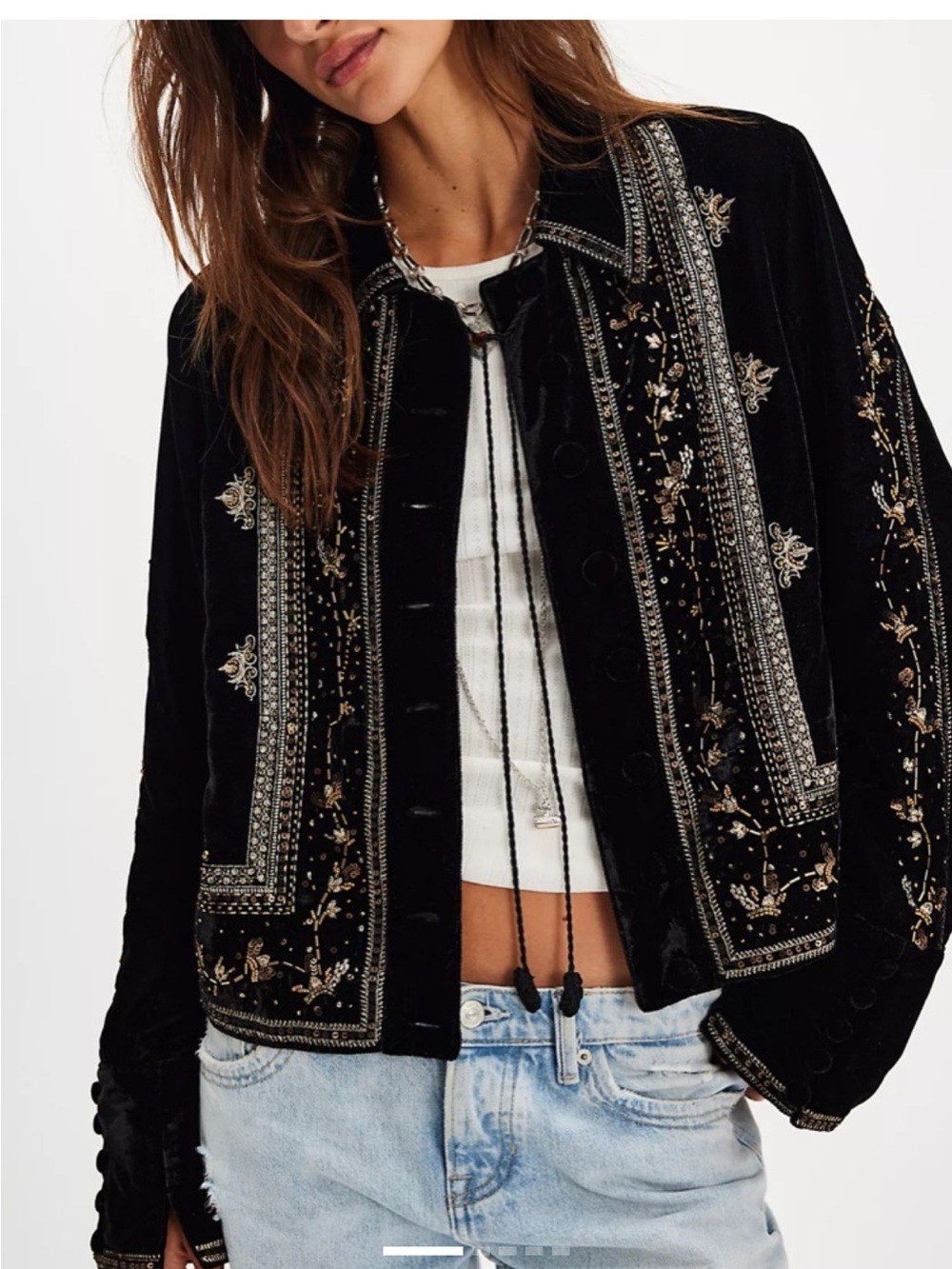 Free People Maxxie Embellished Velvet Jacket NWT Large